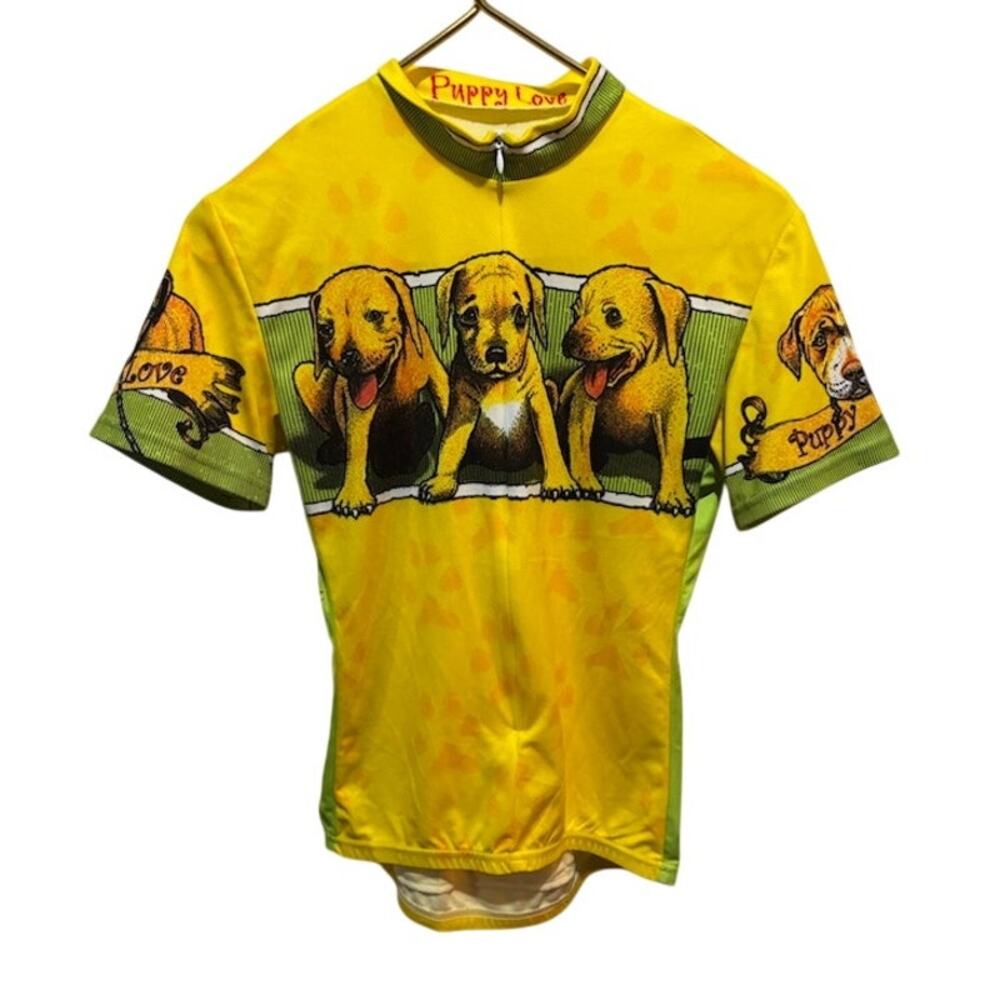 Primal Wear Puppy Love Cycling Jersey Yellow Dog Bike Shirt Womens Large